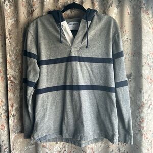 Old Navy Men's Gray Hoodie with Navy Stripes